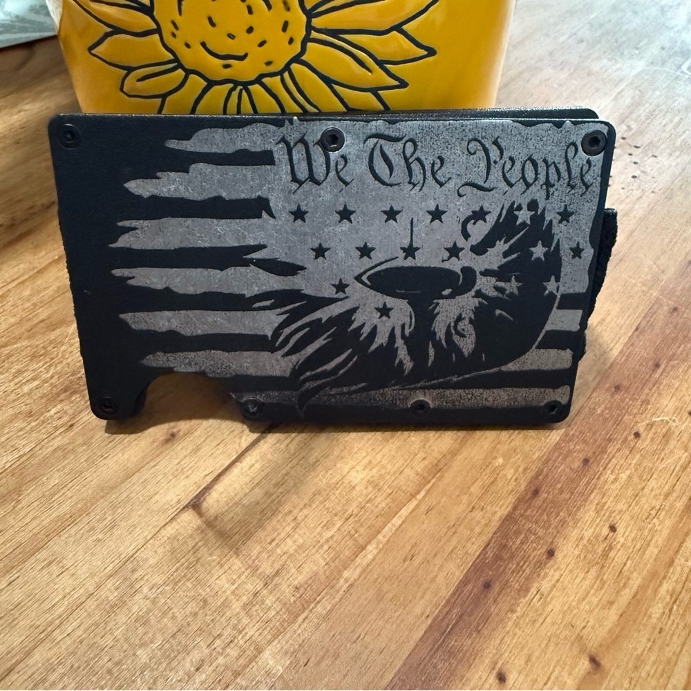 Black We The People Slim Metal Wallet RFID Tactical Custom Laser Engraved NWOT - Picture 4 of 6